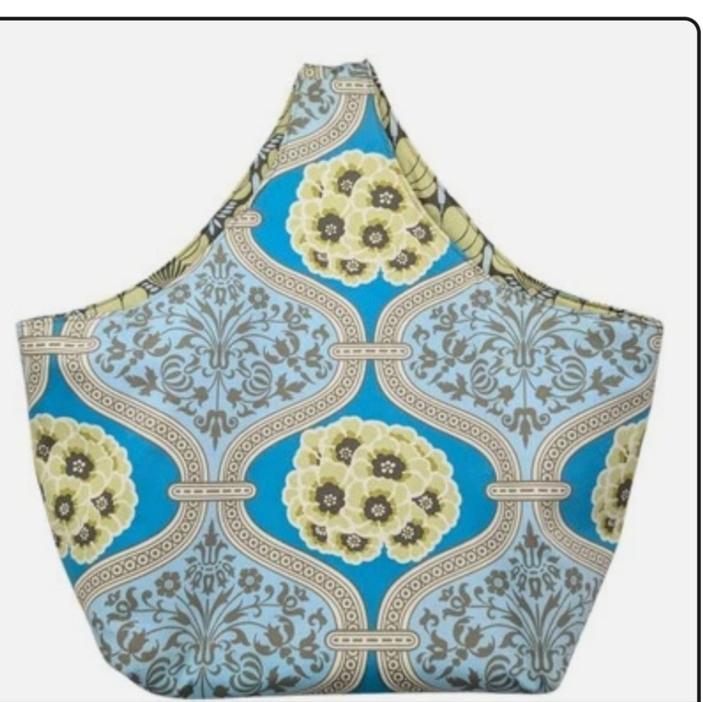 Amy Butler Rowan Large Tote Bag Blue Yellow Floral Cotton Carryall 20"